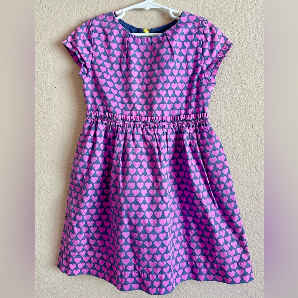 Crewcuts girls pruple heart pattern dress size 7 zip up back 100% cotton Preppy